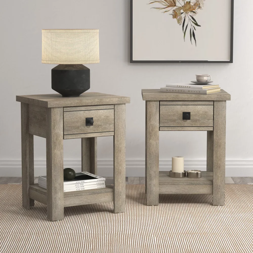 

Farmhouse 1 Drawer Nightstand, Set of 2, Driftwood Gray