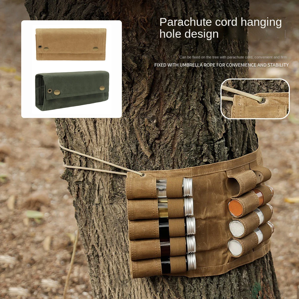 

Outdoor Spice Bottle SetFolding Wax Canvas Waterproof Large Capacity Camping Hiking Bushcraft Picnic Bbq Seasoning Bag Portable