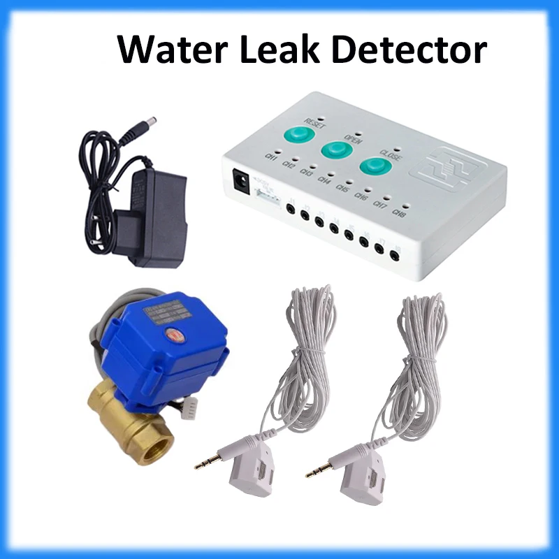 water leak detector de fugas de agua detector de vazamento with 2pc 6meter water sensor and 1pc smart valve for overflow detect