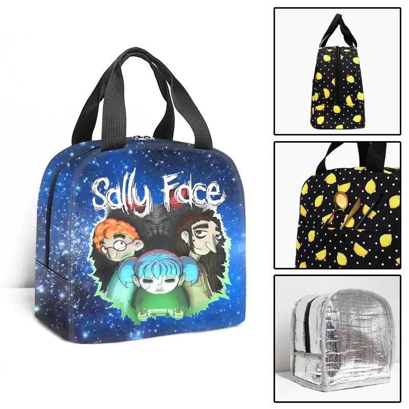 Game Sally Face Insulated Lunch Bags Women Men Print Food Case Cooler Warm Bento Box Kids Lunch Bag for School