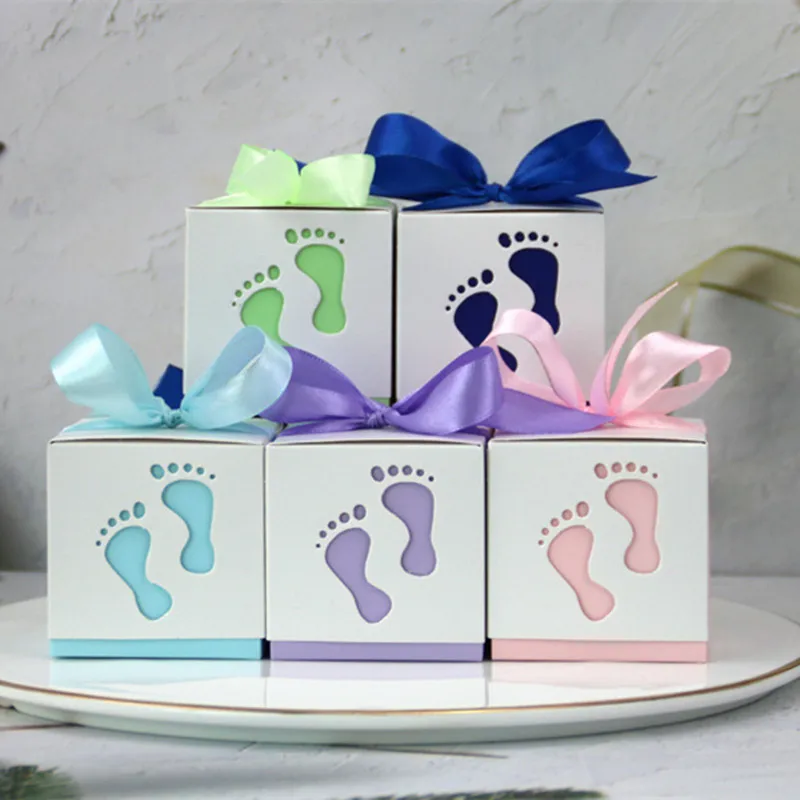 

20pcs Baby Foot Candy Dragee Gift Box Sweet Bag Footprints Party Favor Gift Boxes Baby Shower Birthday Baptism Container