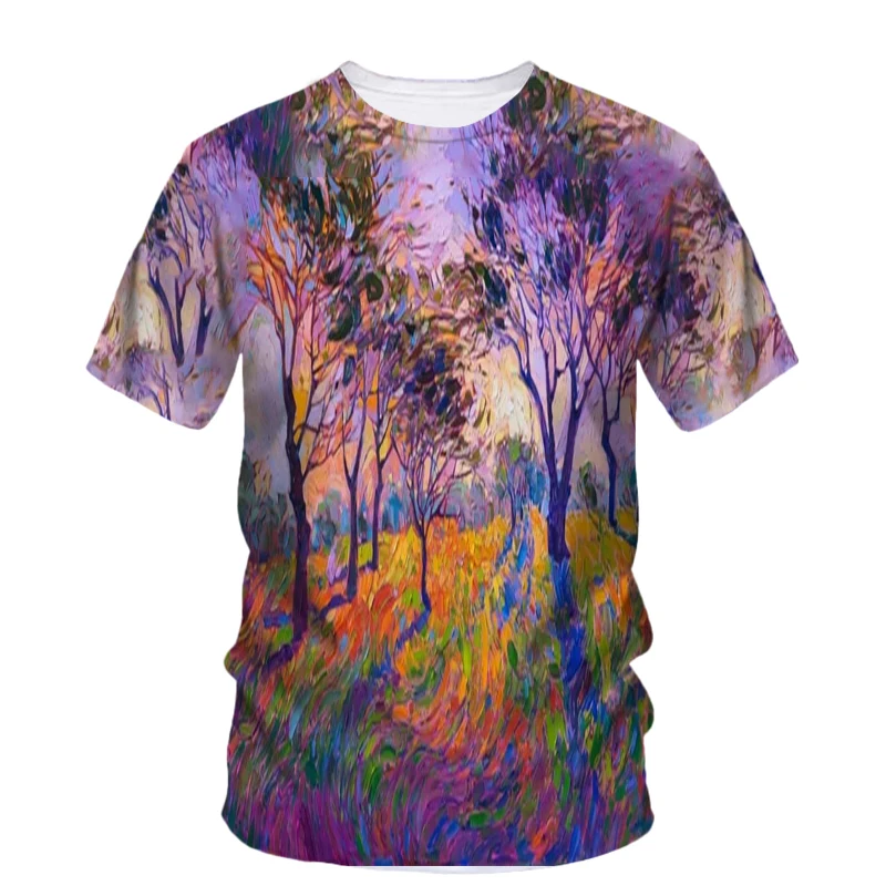 

Fashion New Oil Painting Pattern Men's Printed T-shirt Street Pop Hip Hop Harajuku Round Neck Plus Large Short Sleeve Top