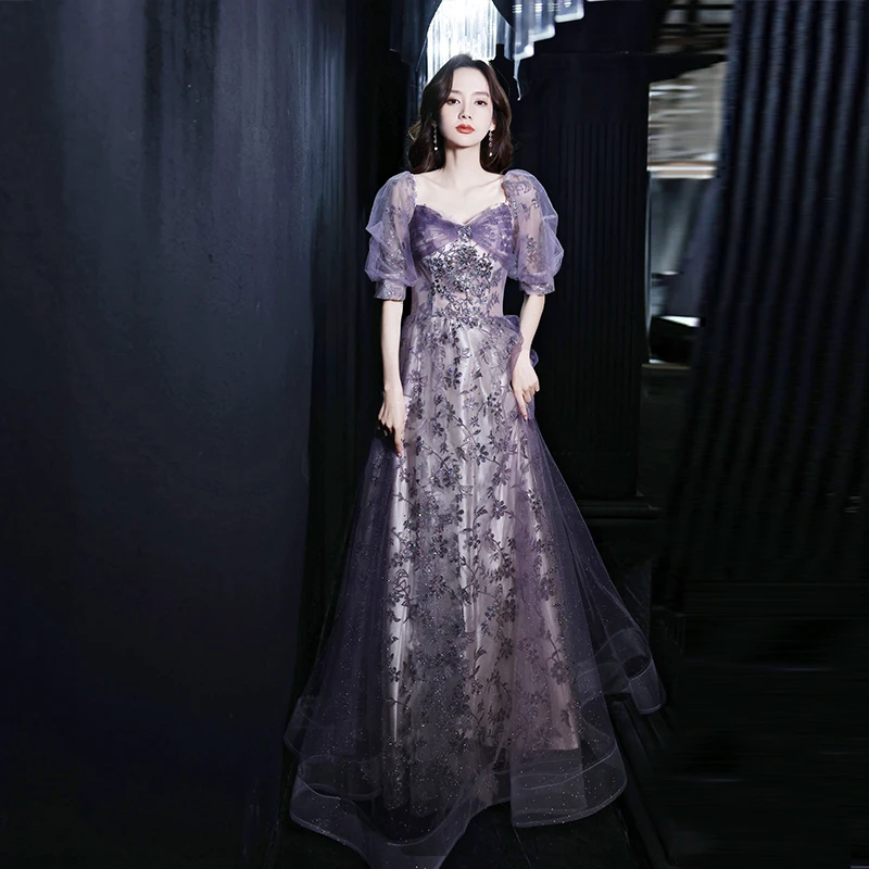 

Shiny Glitter Purple Prom Dresses 2022 Sweetheart A-Line Floor-Length Long Women Formal Evening Gowns For Wedding Party