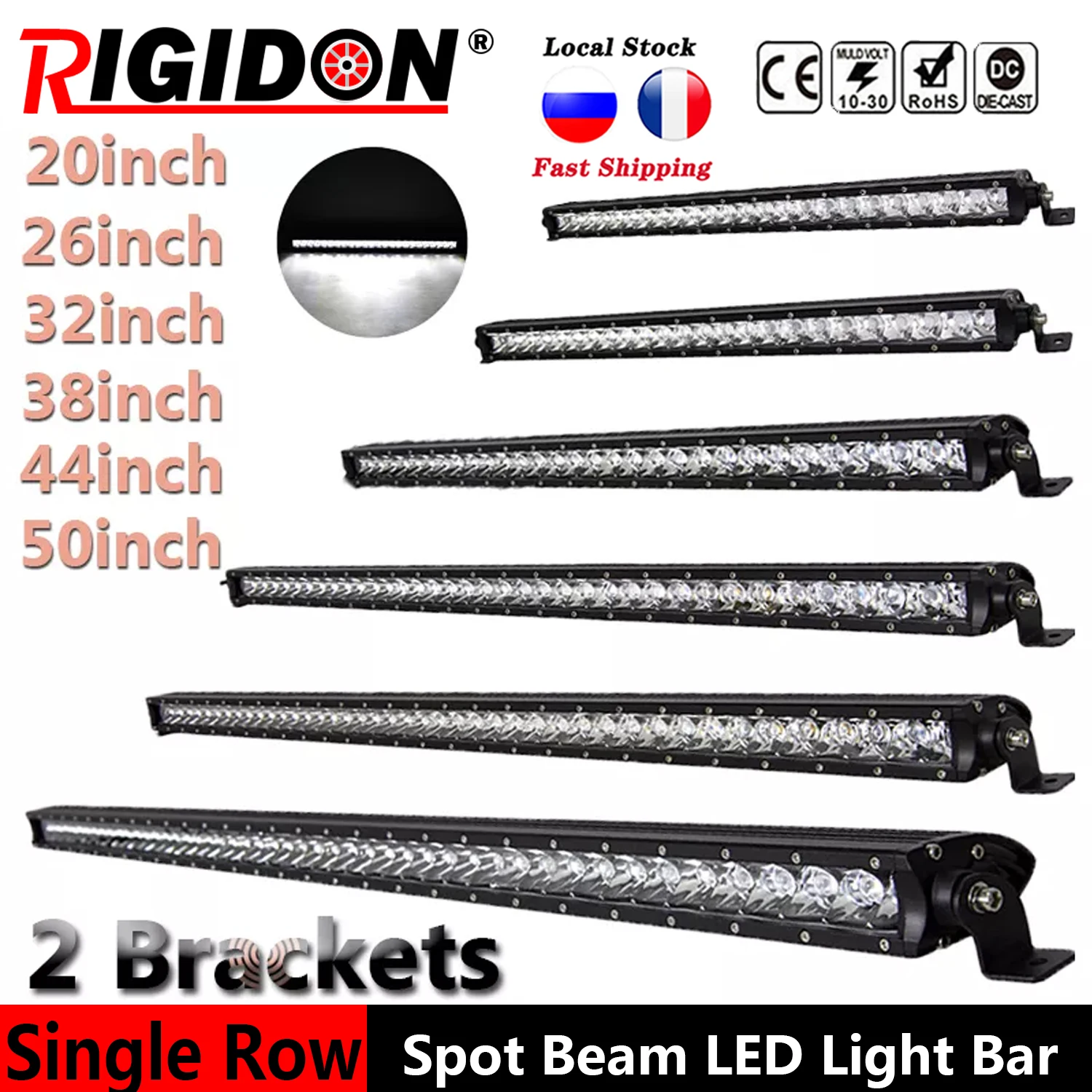 RIGIDON Thin Single Row 20/26/32/38/44/50 inch Spot Beam LED Light Bar for Jeep Offroad Truck SUV ATV UTE 4WD Car Driving Lights
