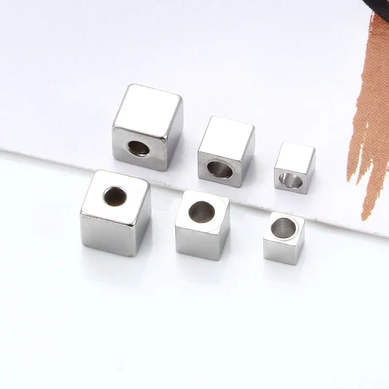 

20Pcs/Lot 3/4/5mm Hole2mm Stainless Steel Cube Spacer Beads Square Loose Beads for DIY Bracelet Jewelry Making Material