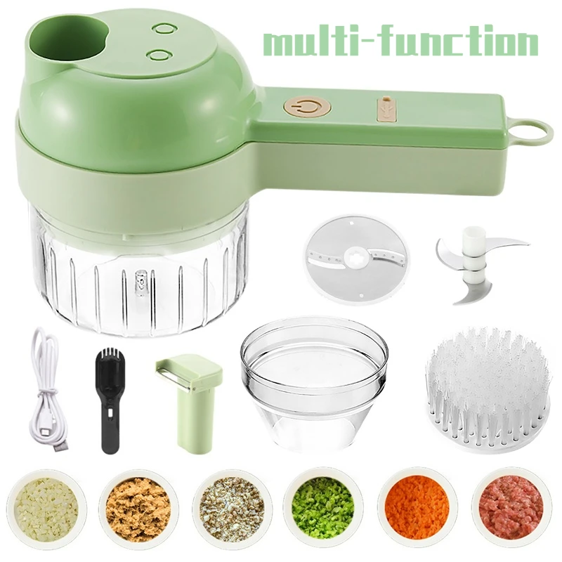 

4In1 Multifunctional Electric Vegetable Cutter Slicer Garlic Mud Masher Chopper Cutting Pressing Mixer Food Slice