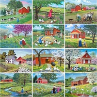 gatyztory picture by number spring house scenery kits for adults handpainted diy drawing on canvas home decoration gift