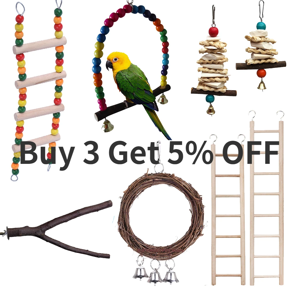 

Birds Pets Parrots Ladders Climbing Toy Hanging Colorful Balls With Natural Wood Parrot Toys for Conures Parakeets Cockatiels