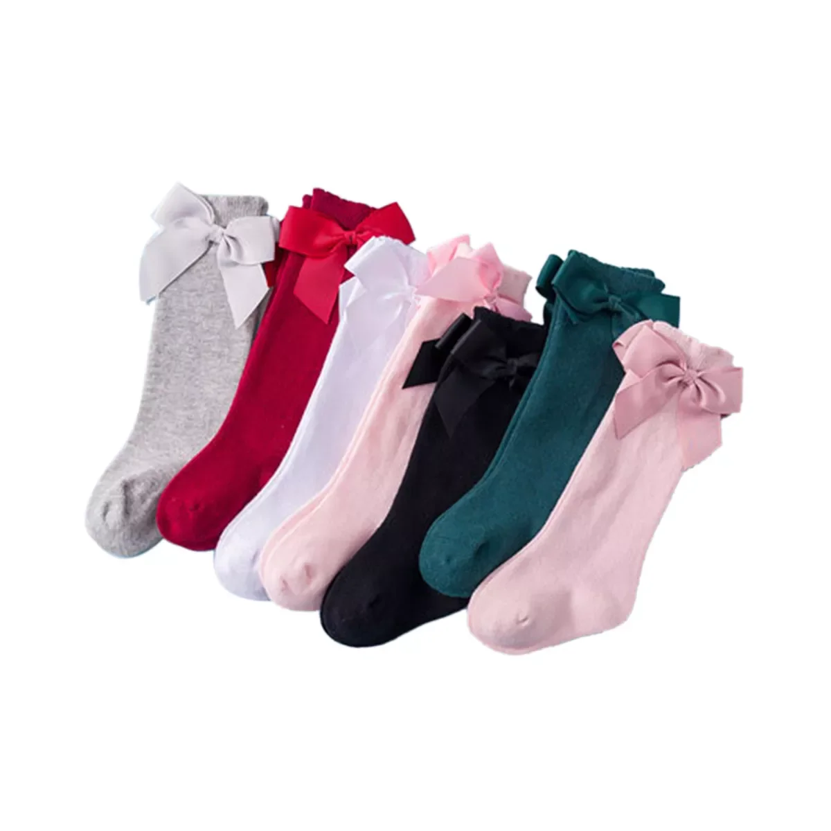 Girls Cotton Long Socks Solid Color Big Bow Knee High Stocking Cute Lacework Princess Leg Warmer Floor Slipper