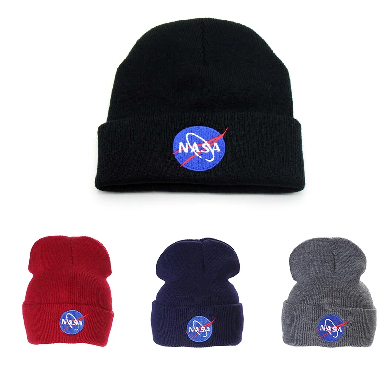 

New NASAS Letters Earth Embroidered Beanie Hat Winter Autumn Wool Knitted Bonnet Hat Women Men Brand Hiphop Skullies Beanies Cap