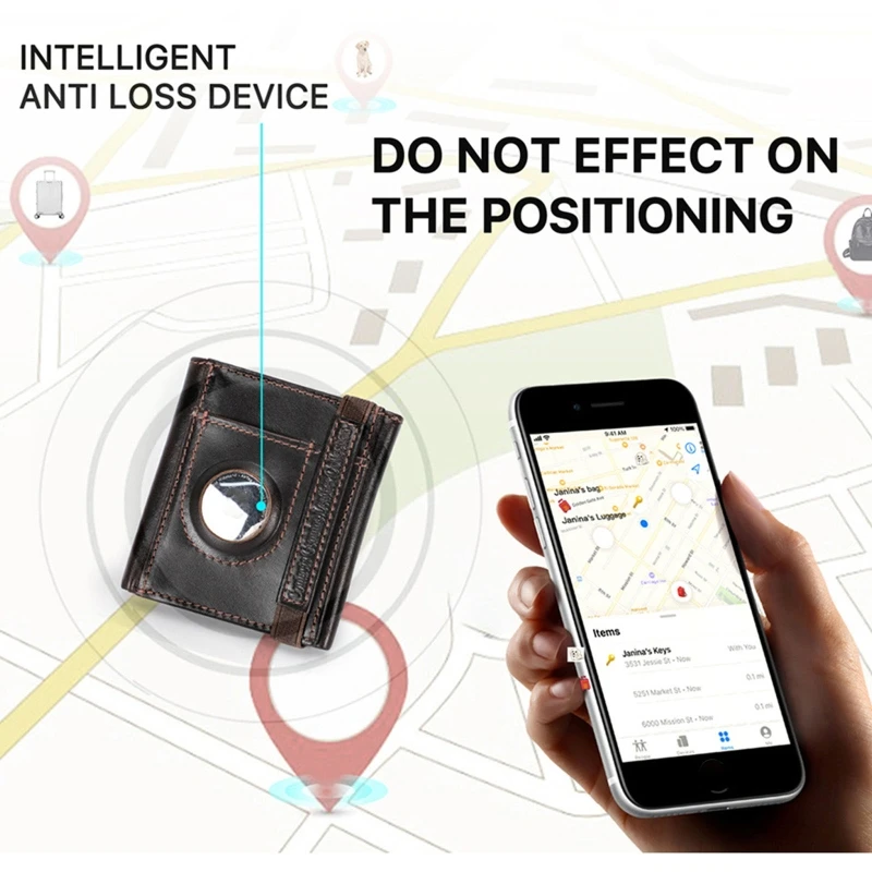 

Men Leather Trifold Slim Wallet RFID Casual Money Case Male Anti-lost Wallets Compatible with Airtag Holder Credit Drop Shipping