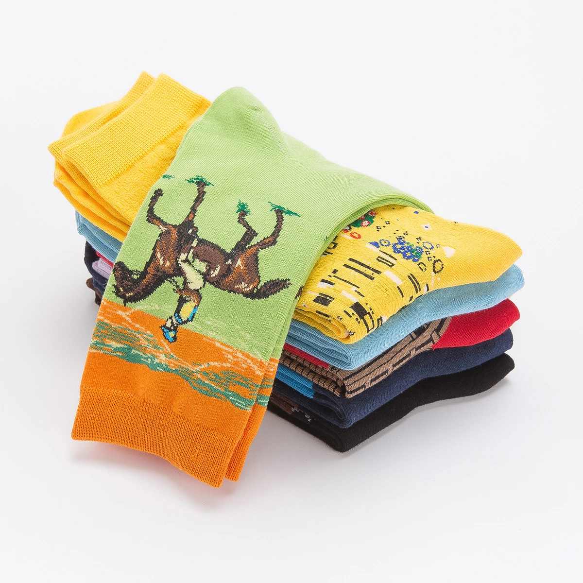 Men Happy Funny Cotton Socks Long Tube Crew Socks Large Size Casual Cute Funny Harajuku Colorful Women Socks Oil Painting Series