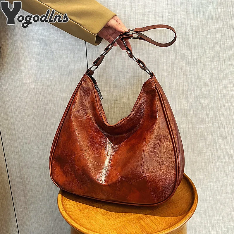 

Women Retro Shoulder Bag Luxury Design PU Leather Handbag Female Top-handle Hobo Bags Brand Large Capacity Shopper Totes