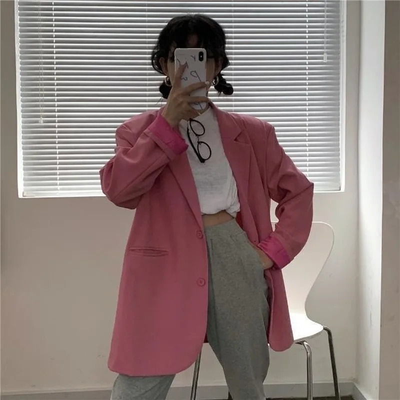 2023 New Korean Fashion White Chic Blazers Autumn Women Coat Causal Solid Suits Jacket Long Sleeve Loose Sweet Blazers Feminimos