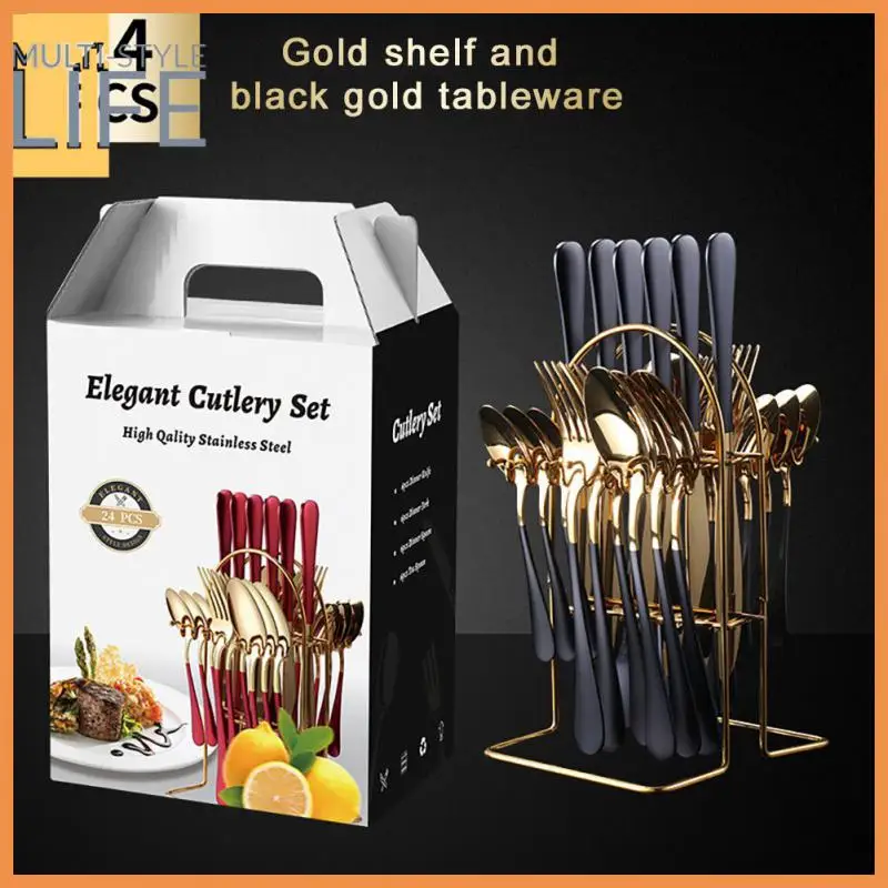 

Kitchen Accessories Portable Cutlery Set Polishing Process One-piece Design Knife Fork Spoon Round Thickened Handle Colorful