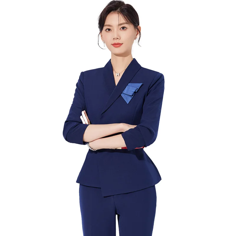 Синий женский костюм на весну и осень новый ювелирный магазин рабочая одежда для