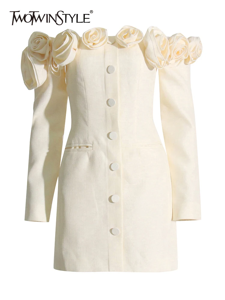 

Женское однотонное платье TWOTWINSTYLE, однобортное облегающее платье составного кроя с аппликацией, воротником-лодочкой и длинными рукавами, 2019