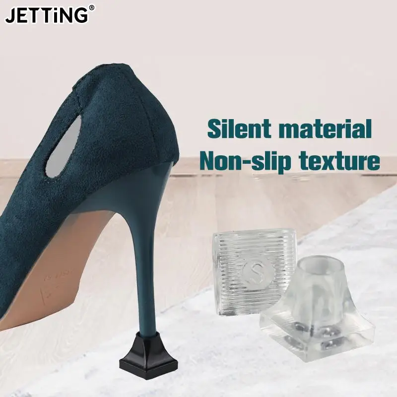 

1 Pair Woman High Heels Shoe Covers Square TPU/PVC Material Soft Damping Heel Protector Silencer Non-slip Heel Protector