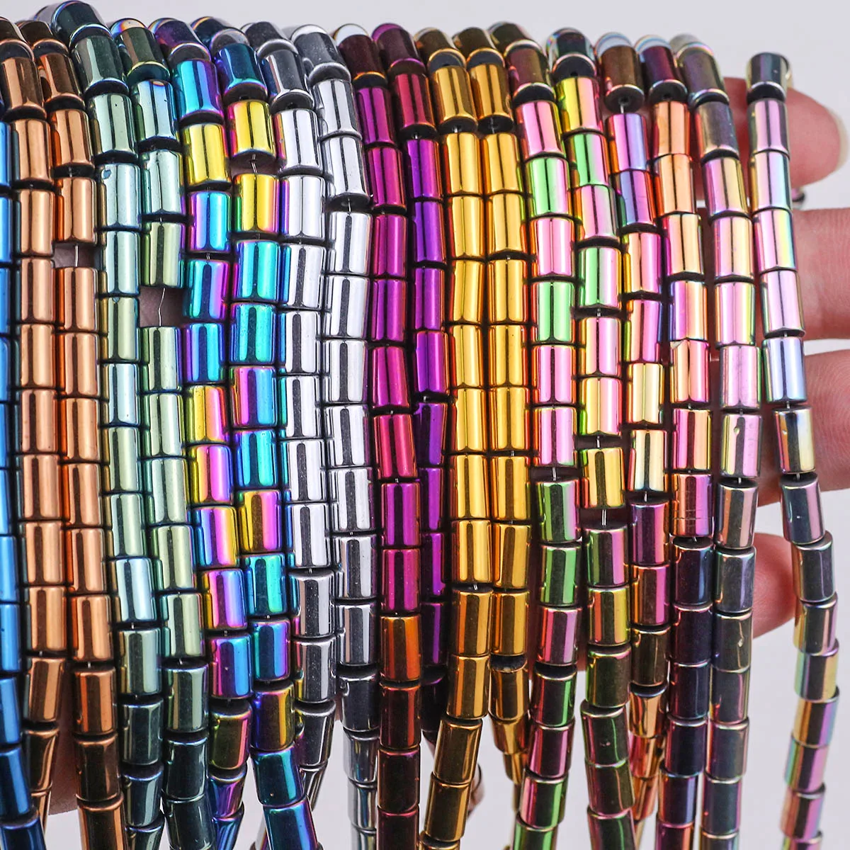 Разноцветные блестящие Распорки из гематита в форме цилиндра аксессуары для