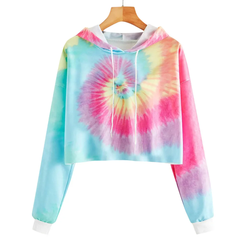 

Womens Autumn Long Sleeve Tie-Dye Printed Sweatshirt Hooded Pullover Tops Blouse Ladies Tops Fall Tunic Top