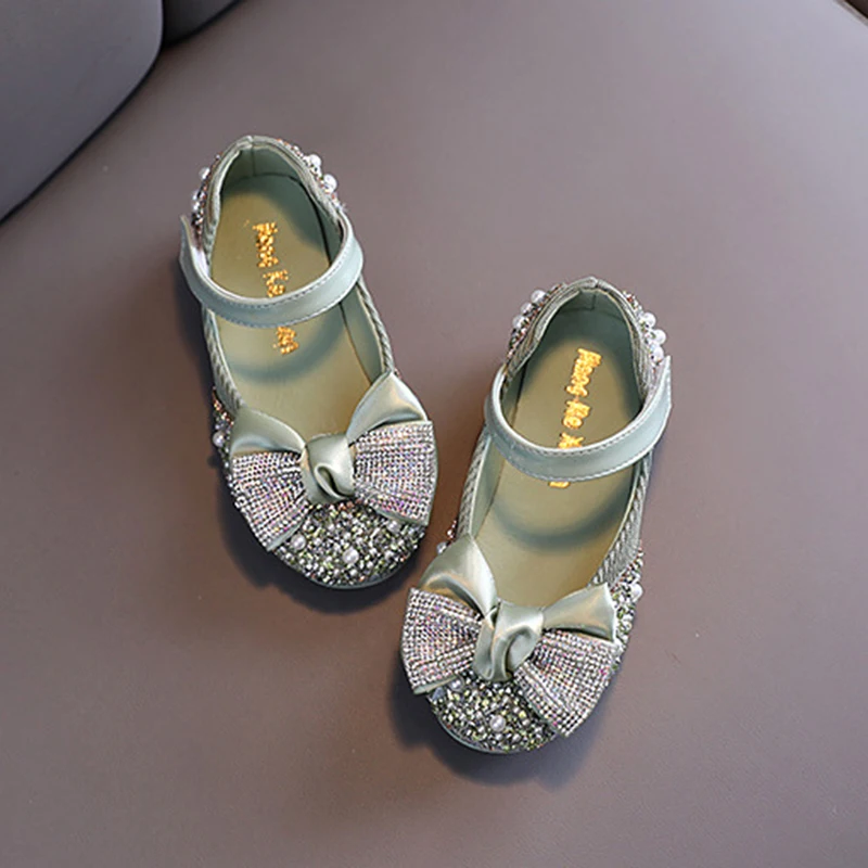 

Girls Leather Shoes Children Casual Rhinestone Bow Princess Shoes Girls Party Dance Shoes Student Flats Kids Performance Shoes