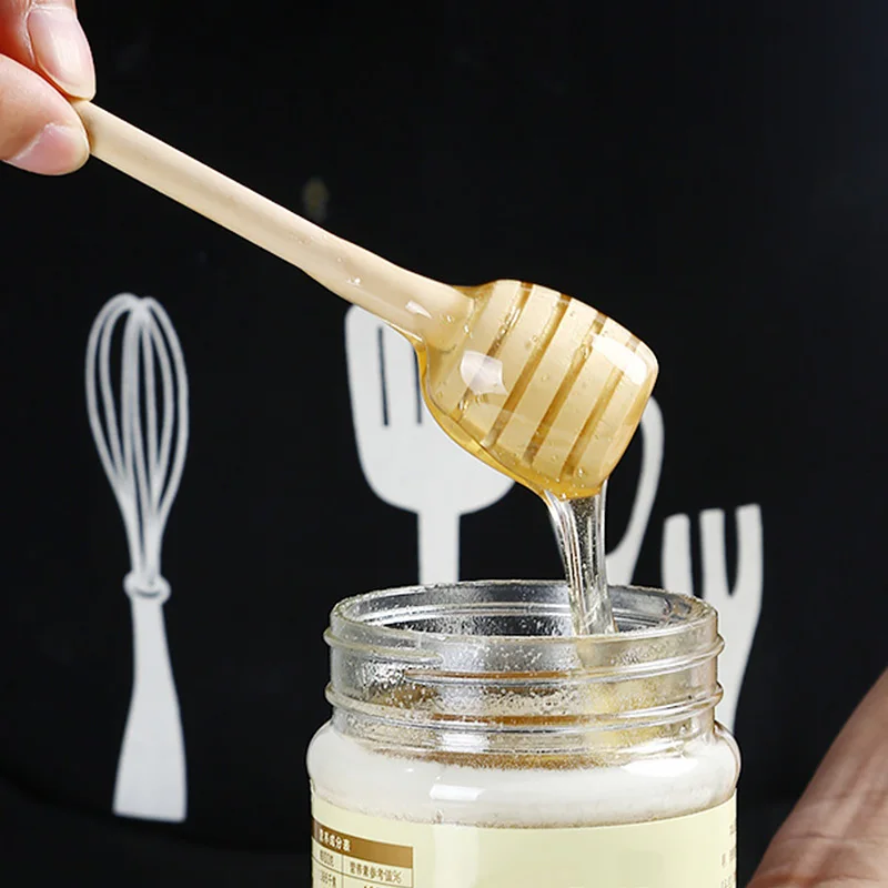 

8/10.5/15/16cm Wooden Groove Honey Spoon Smooth Long Handle Coffee Drink Tea Juice Mixing Stir Bar Jam Dessert Stick Tools