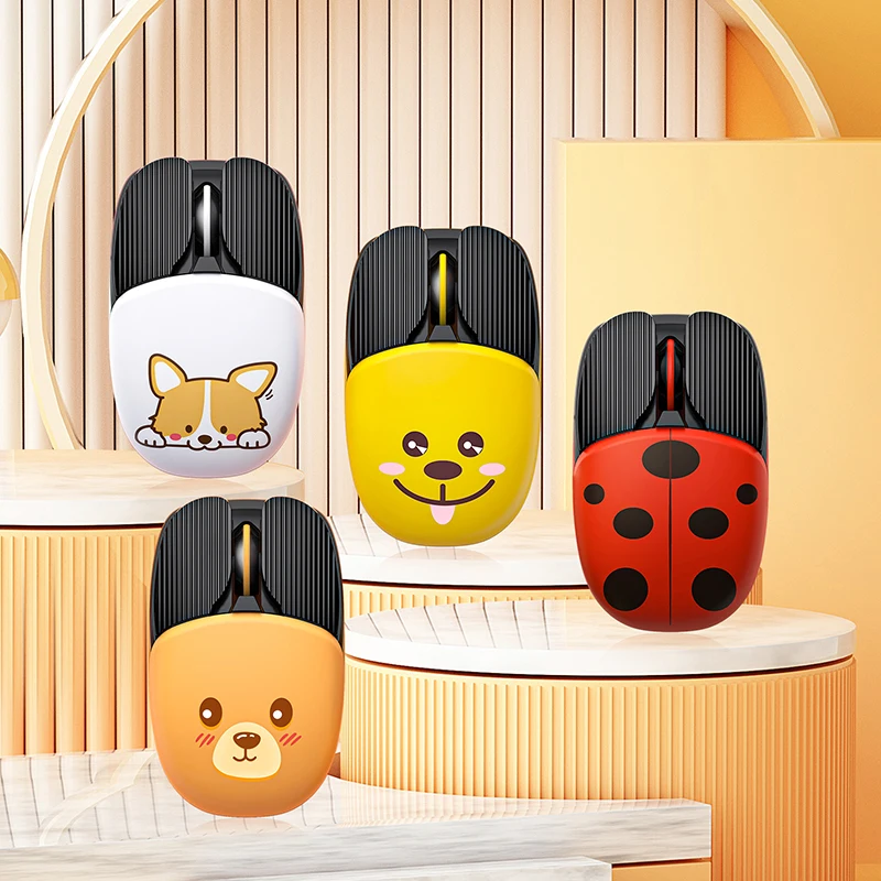 Cute 2.4G Wireless Game Mouse Rechargeable Kawaii Mini Cartoon Bluetooth Silent Mice for Computer Laptop Home Office