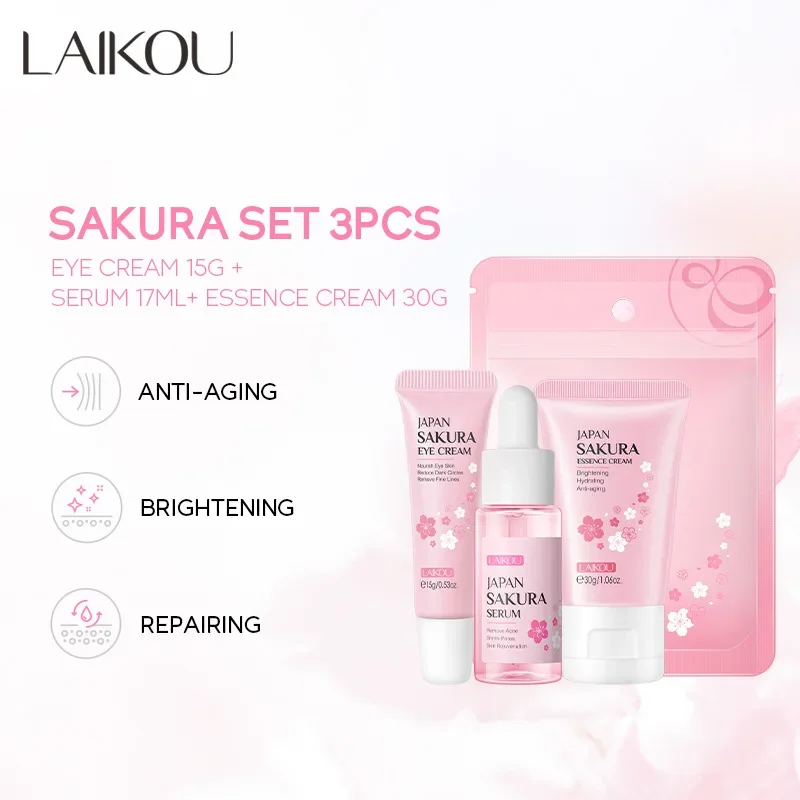 LAIKOU Sakura увлажняющая Женская Сыворотка для ухода за кожей крем глаз лица набор из 3