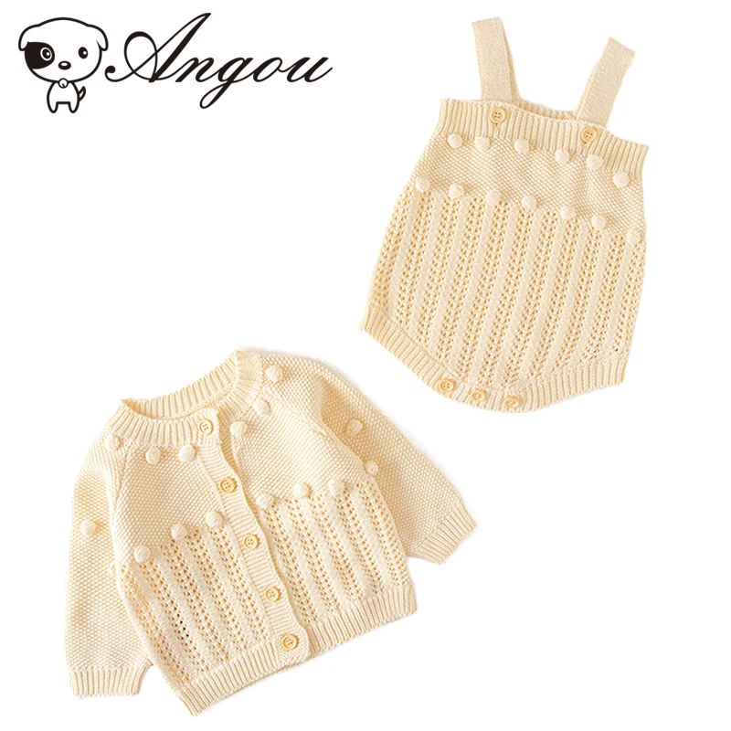 

Angou Knitted Baby Girls Solid Color Suit Long Sleeves Cardigan Romper Set Baby Girl Spring Autumn Toddler Baby Knitting Clothes