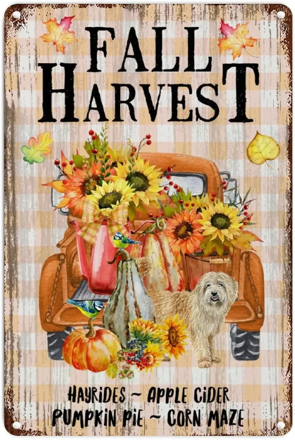 Золотистый ретривер винтажные знаки фермерского дома осенний сидр тыква пирог