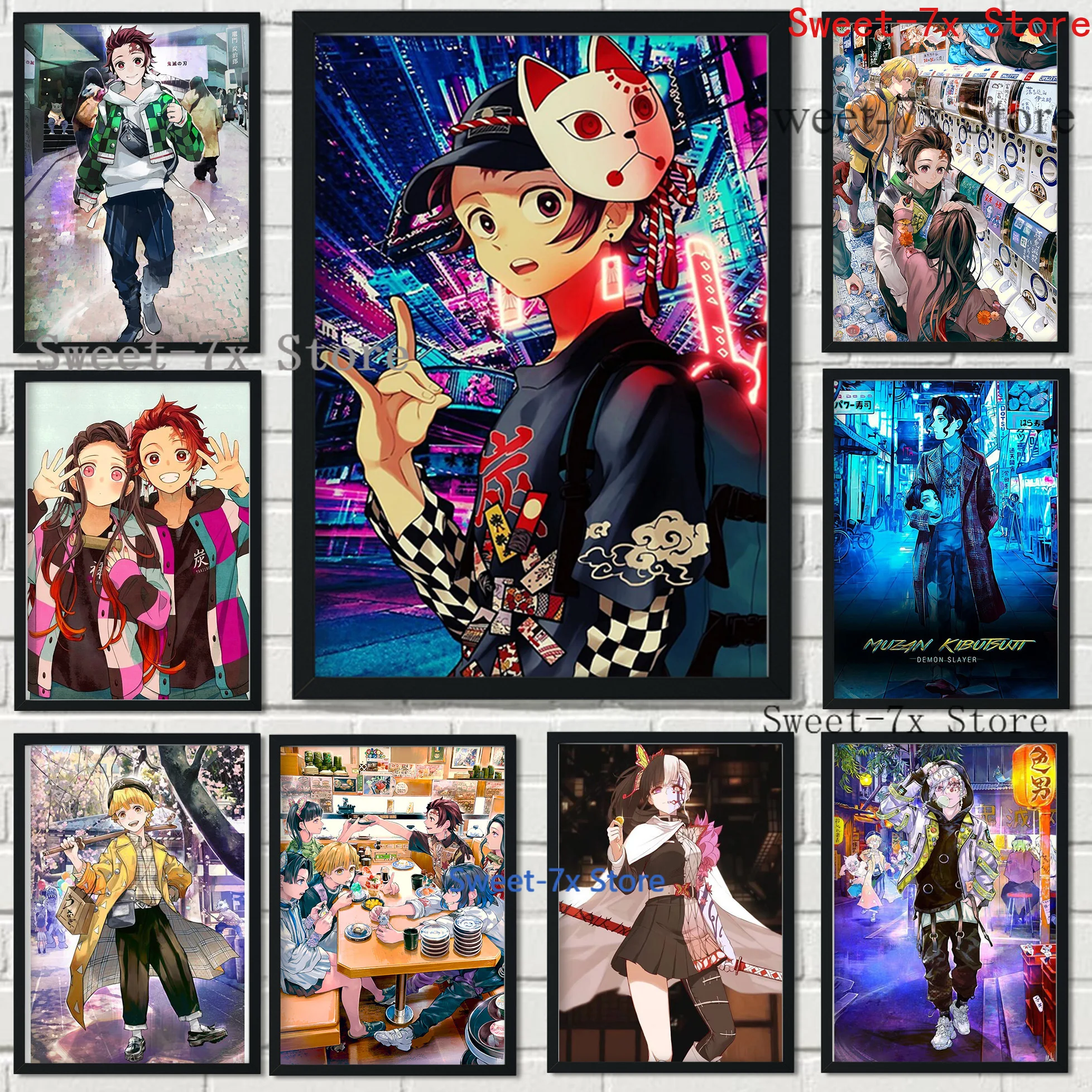 

Japanese Anime Demon Slayer Canvas Painting Art Nordic Posters and Prints Wall Pictures for Living Room Decoration Frameless