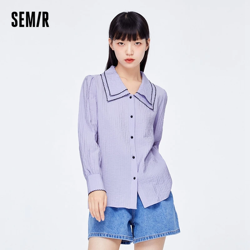 Semir Shirt Women Contrast Color Doll Collar Top 2022 Spring New French Niche Blouse For People Clothing Inside