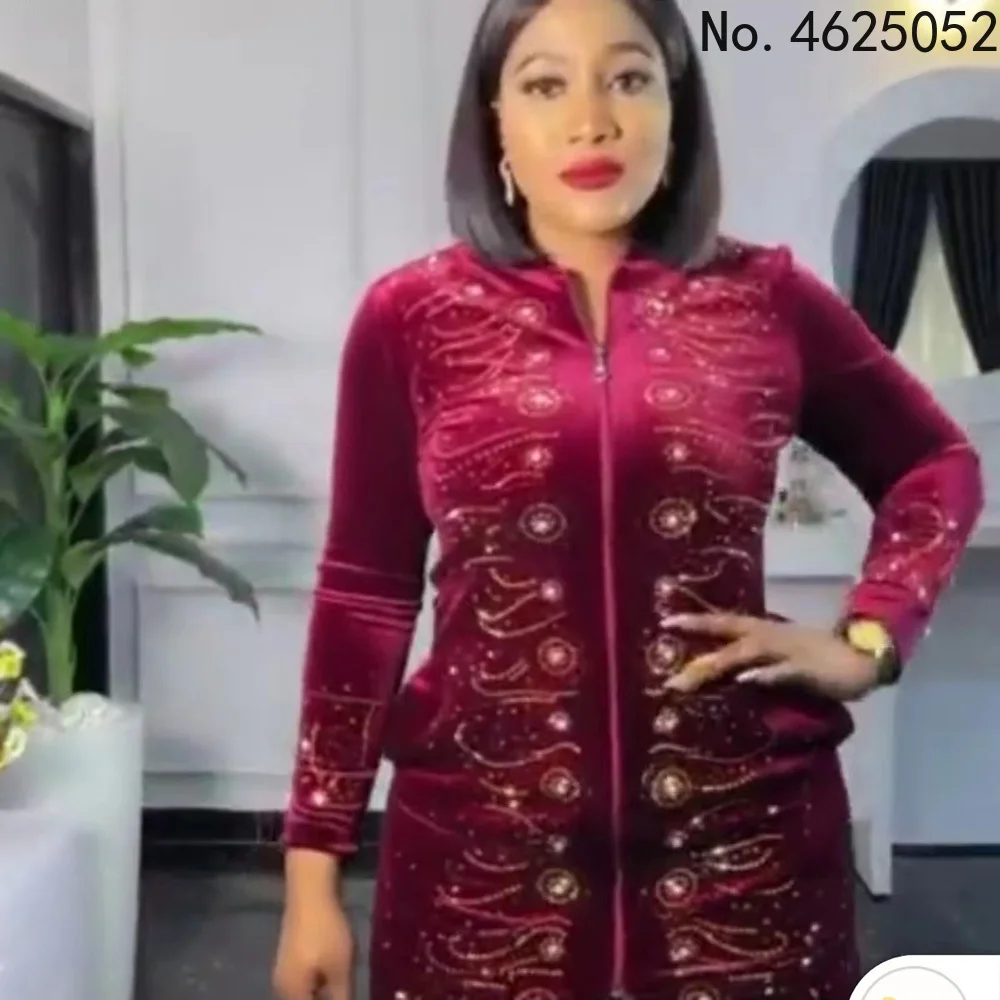 Модный женский бархатный костюм роскошный искусственный камень бусины