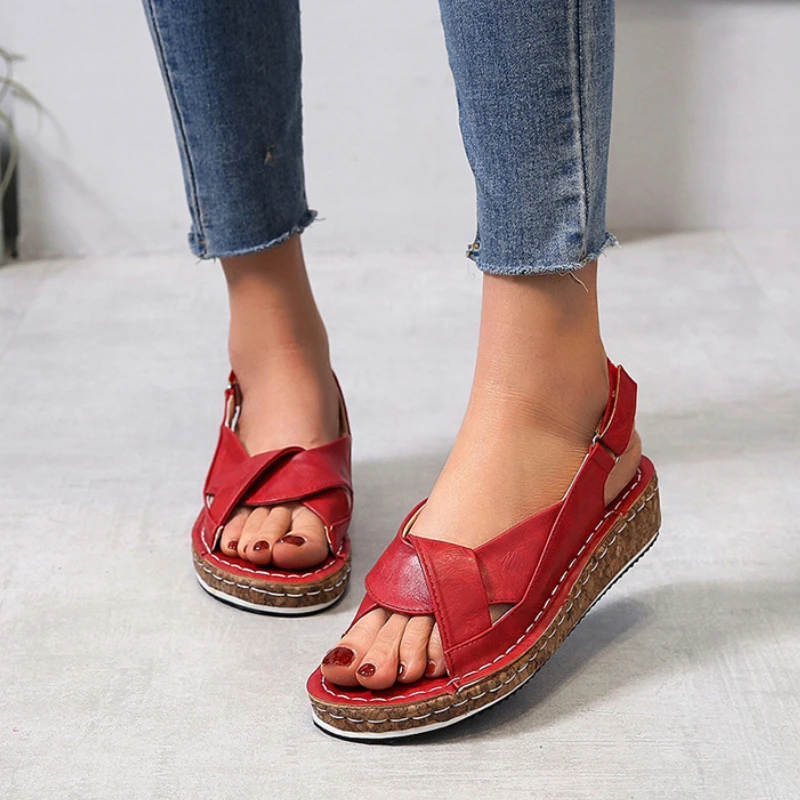 

New Women's Sandals Fashion Fish Mouth Velcro Flat Shoes Outdoor Comfort Platform Wedge Beach Sandals Plus Size Sandalia Nuvem