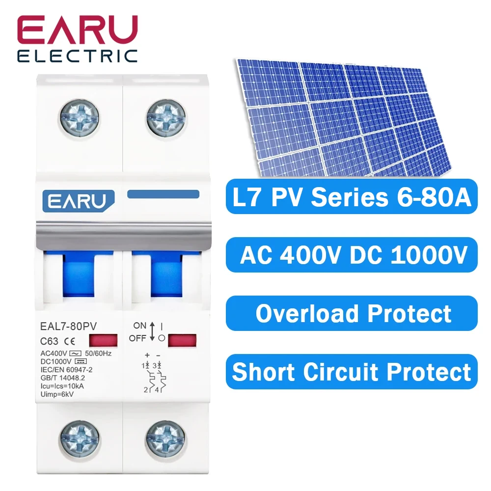 

EARUELECTRIC Мини-автомат EAL7-80PV 2P 6A-80A