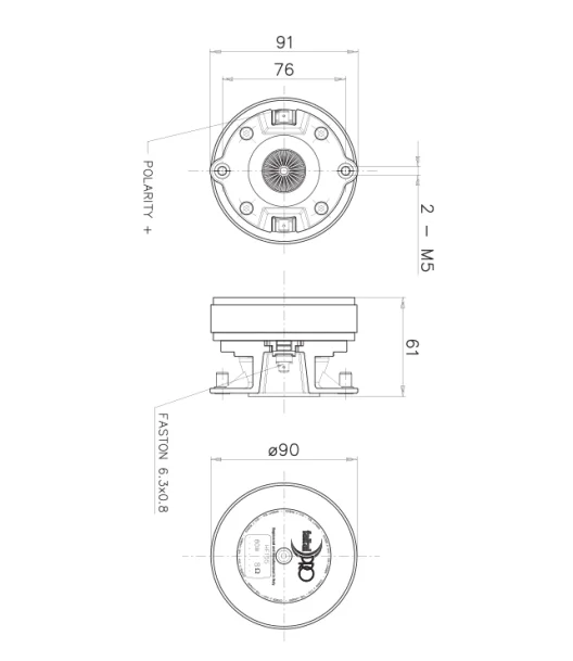 Фото Высокочастотный динамик Faital Speakers Original Italiy HF105, 1 дюйм, 40 Вт, 107 дБ, сферическая звуковая катушка 37 мм, ферритовый ВЧ-драйвер, 8 Ом, 1 шт. №3