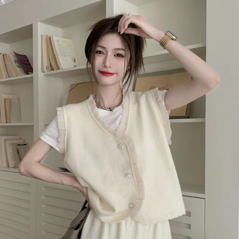 Женский осенне-зимний корейский свободный модный кружевной лоскутный трикотаж с