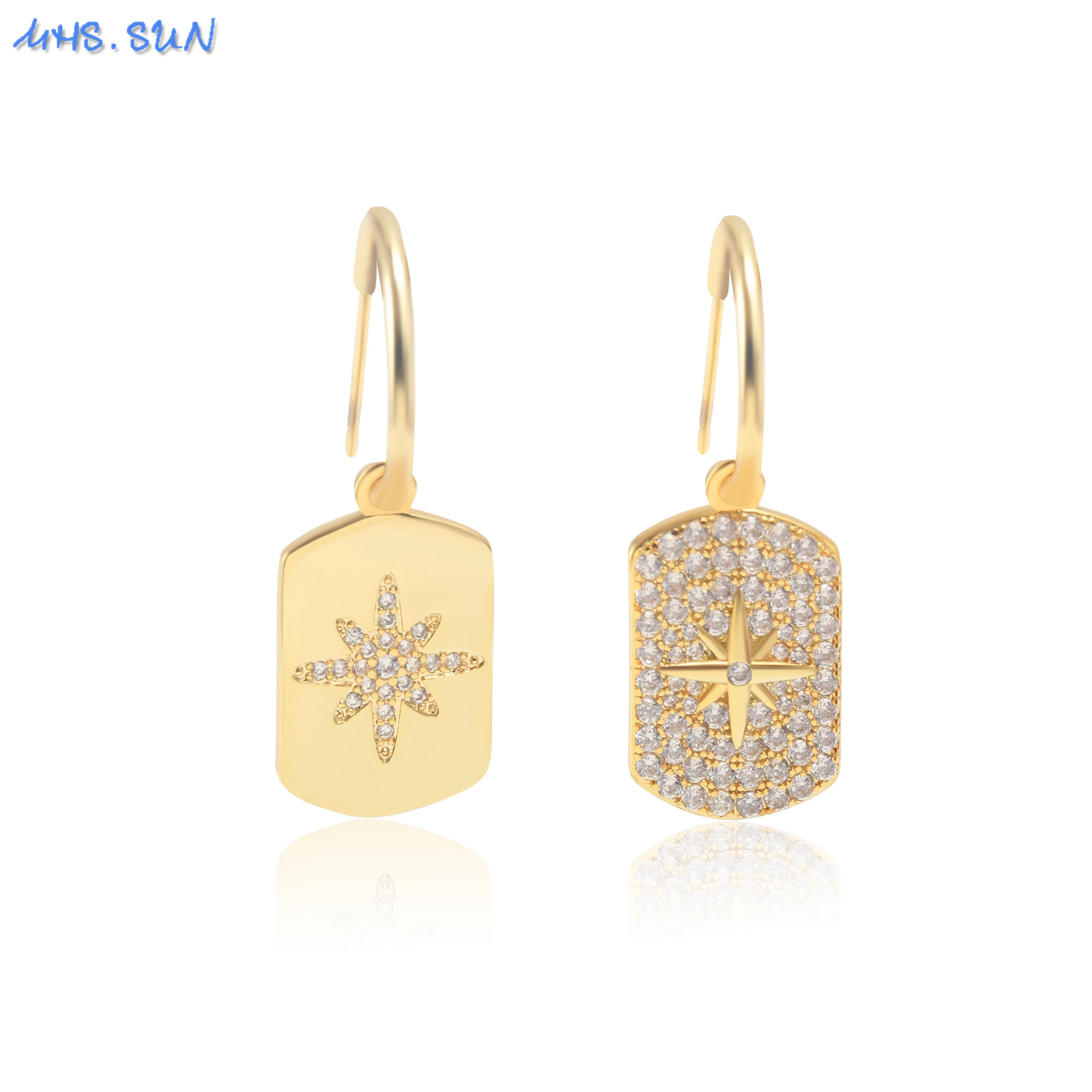 

MHS.SUN Geometric Eardrop Korean Style Gold Plated Mosaic AAA CZ Women Metal Zircon Square Earrings Girls Party Jewelry Gift