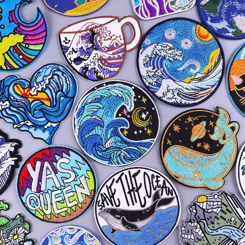 

Wilderness Patch Iron On Embroidered Patches For Clothing Waves Patches On Clothes Van Gogh Patch For Clothes Stripe Stickers