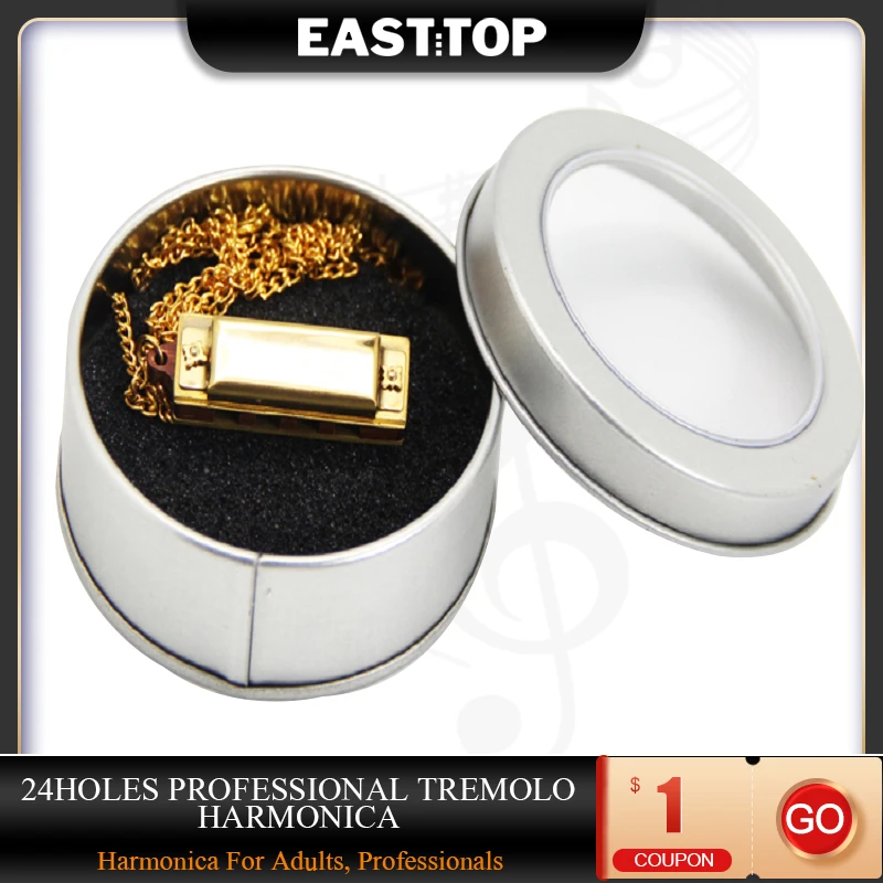 

EASTTOP DF4X 4 Holes Keychain Harmonica Necklace Beautiful Designed Mini Harmonica With Matel Case