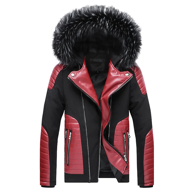 Men Plus Velvet Thick Cotton-padded Hooded Jackets Coats Motorcycle Biker Faux Leather Jacket Men Classic Winter Jackets