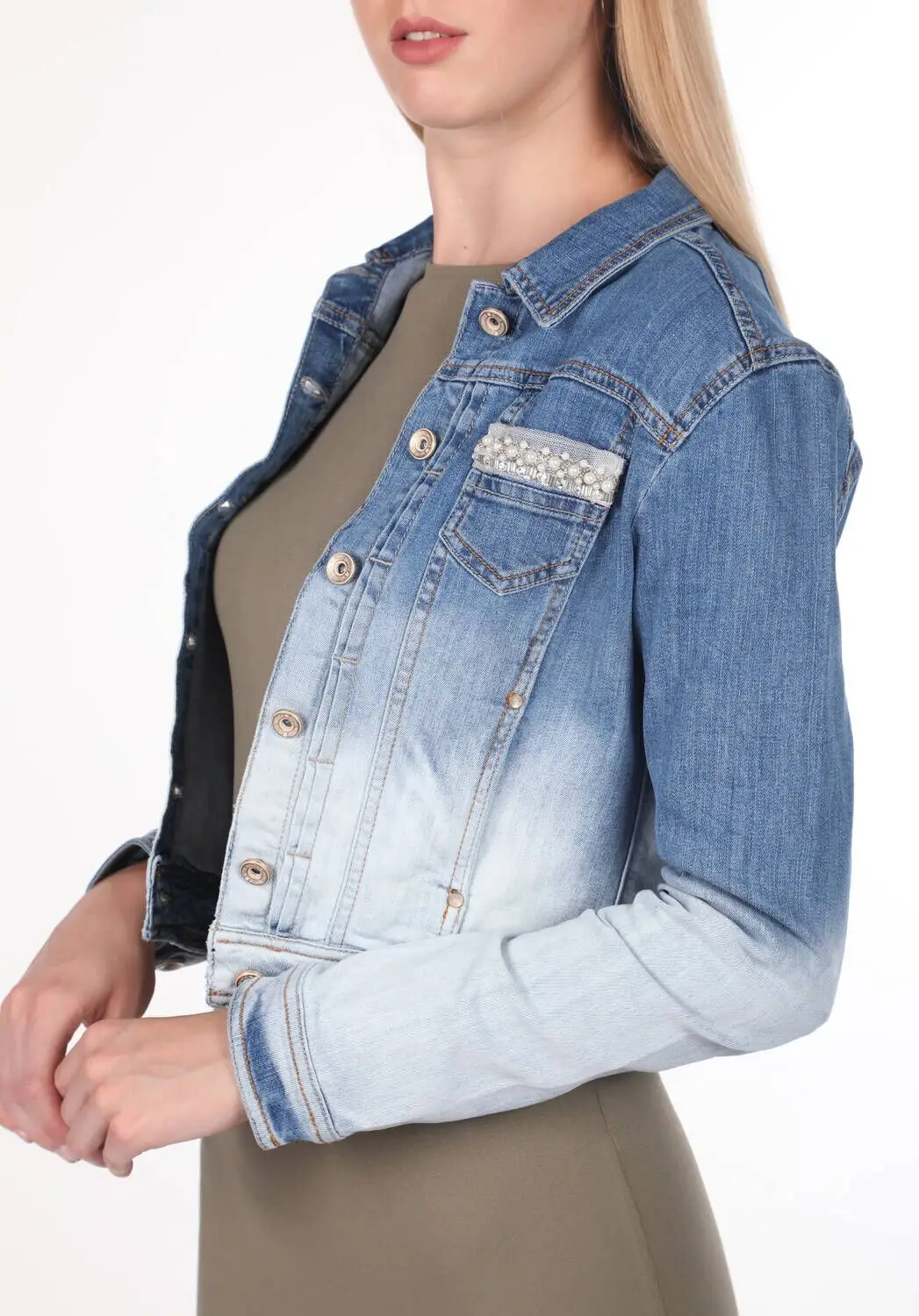 

Blue White Women Jean Jacket