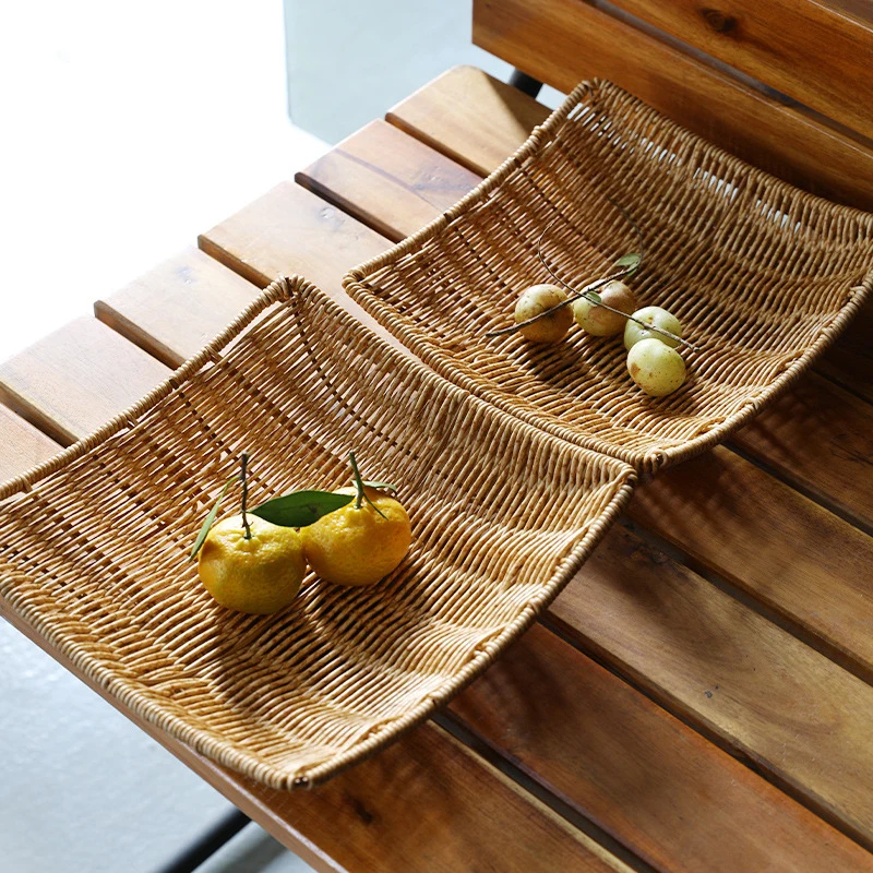

Tray Basket Box Decoration Basket Plate Storage Food Kitchen Cake Handwoven Fruit Bread Wicker Sundries Tray Rattan Picnic