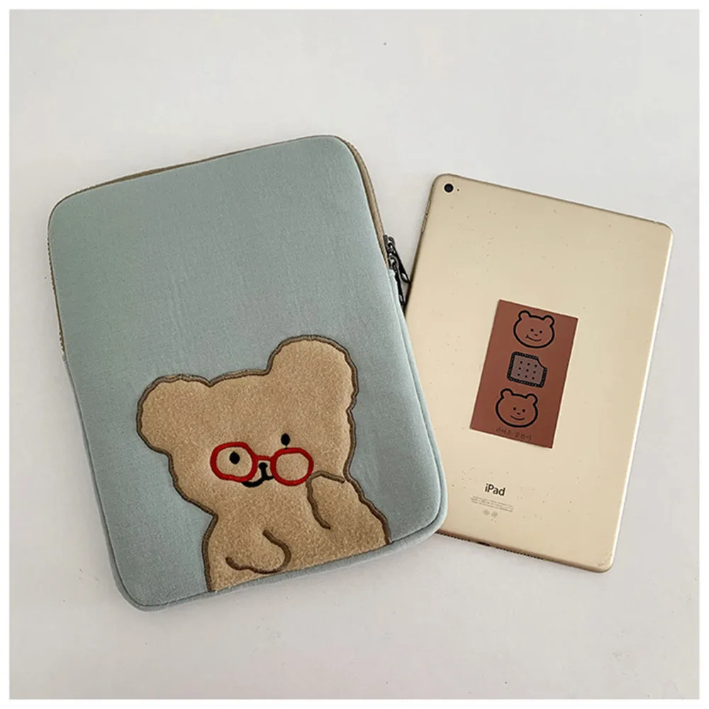 For iPad Sleeve Cute Laptop Tablet Pouch iPad Pro 12.9 11 Inch Air 4 10.9 2020 Cartoon Glass Bear Case Cover Travel Bag