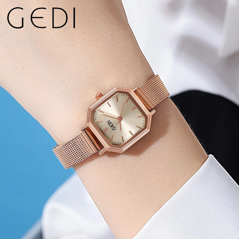 GEDI Ultra-thin Silver Women Square Watches Luxury Brand Milanese Strap Waterproof Fashion Ladies Quartz Wristwatches Clock Gift