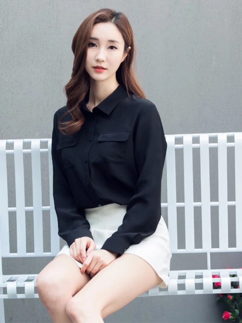 Рубашки из плотного шелка 25 м/м женская рубашка 00% с длинными рукавами новинка 2024