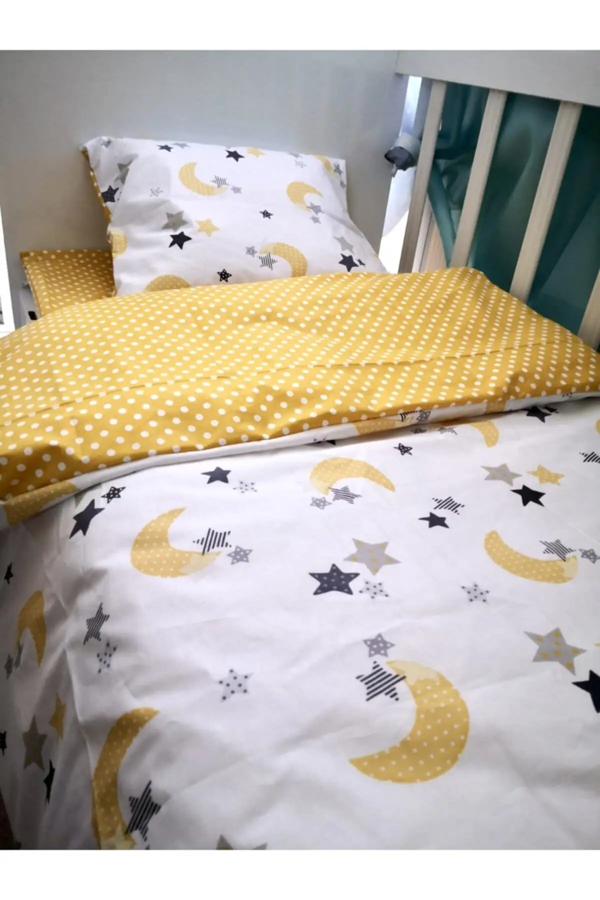 100 cotton Baby/child Bedding Pillow Quilt Set Yellow Moon Star 60x120 Cotton Baby & Kids home Textile Textile &