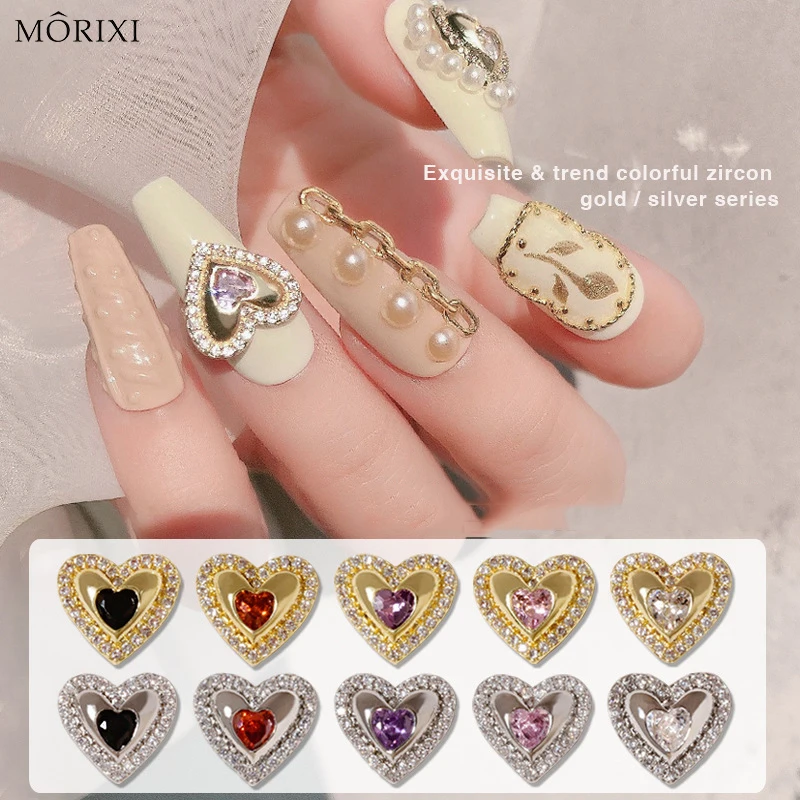 

3D heart rhinestones for nail art decoration red blue purple pink cute zircon diamond gold silver beautiful nail jewelry HZ029