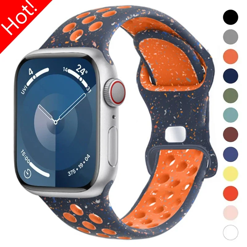 Спортивный силиконовый ремешок для Apple Watch Band Ultra 2 49 мм 45 44 42 38 Цветной с частицами
