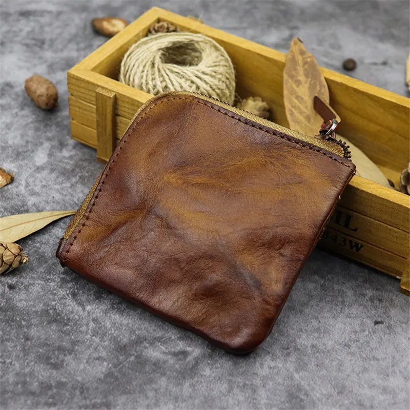 PNDME retro top layer cowhide coin purse designer luxury soft genuine leather small business card holder card key wallets pouch